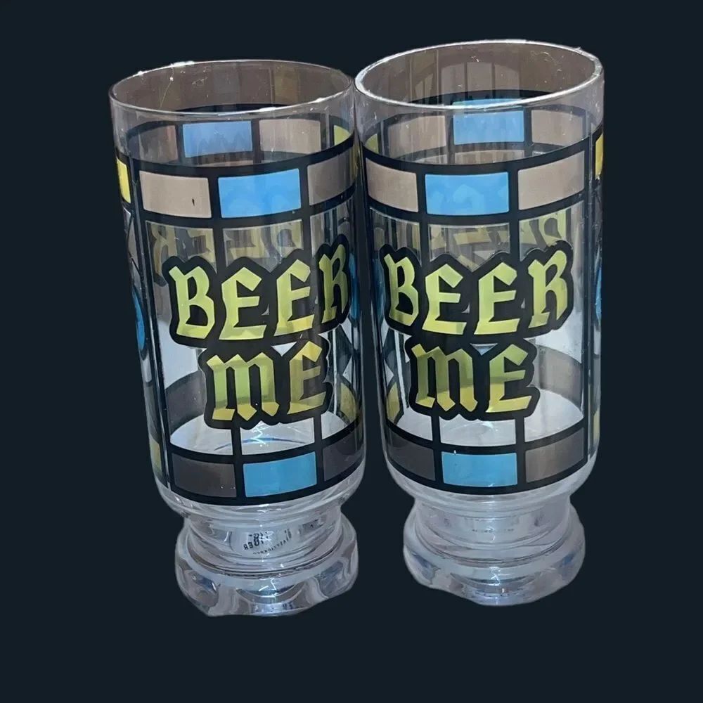 Two beer glasses. Beer me.